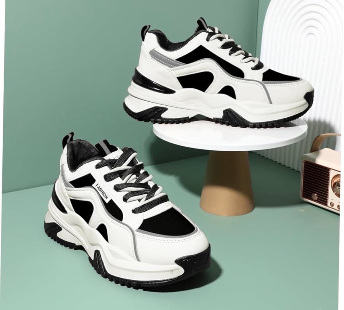 White & Black Chunky Sneakers – Modern Casual Fashion Shoes